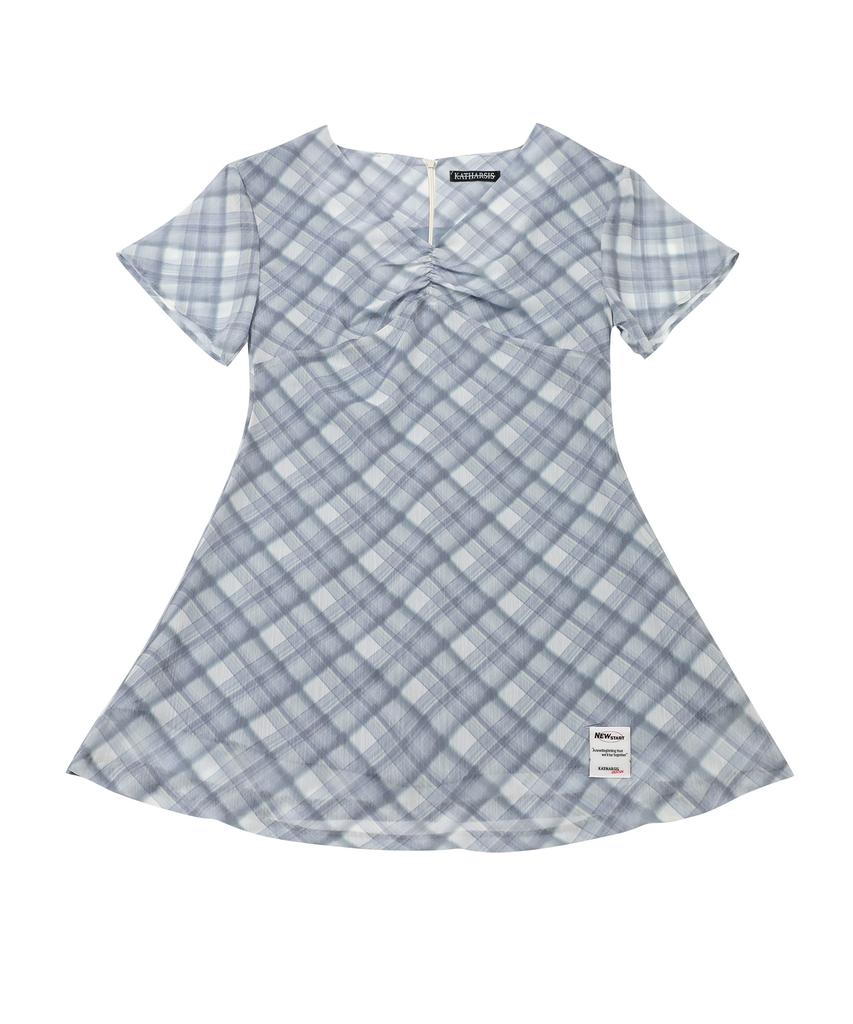 Catharsis Chiffon Mini Dress Blue Check One Size