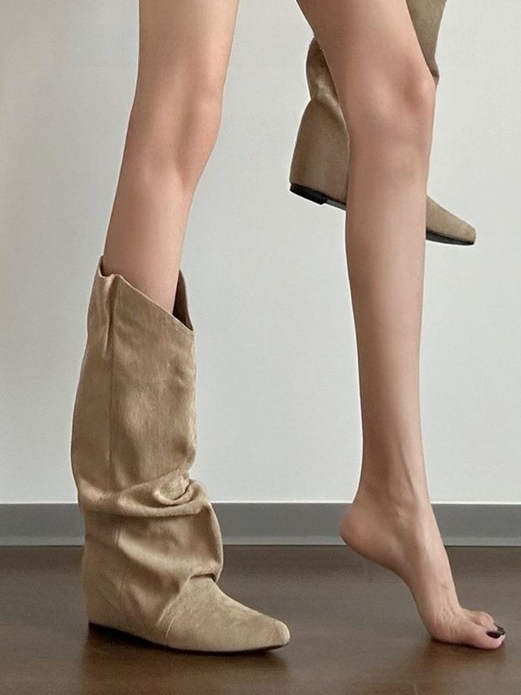 Модные хаки туфли на высоком каблуке с острым носком высокие сапоги для женщин весенне-осенний тренд 2025 удобная и элегантная обувь до колена женская