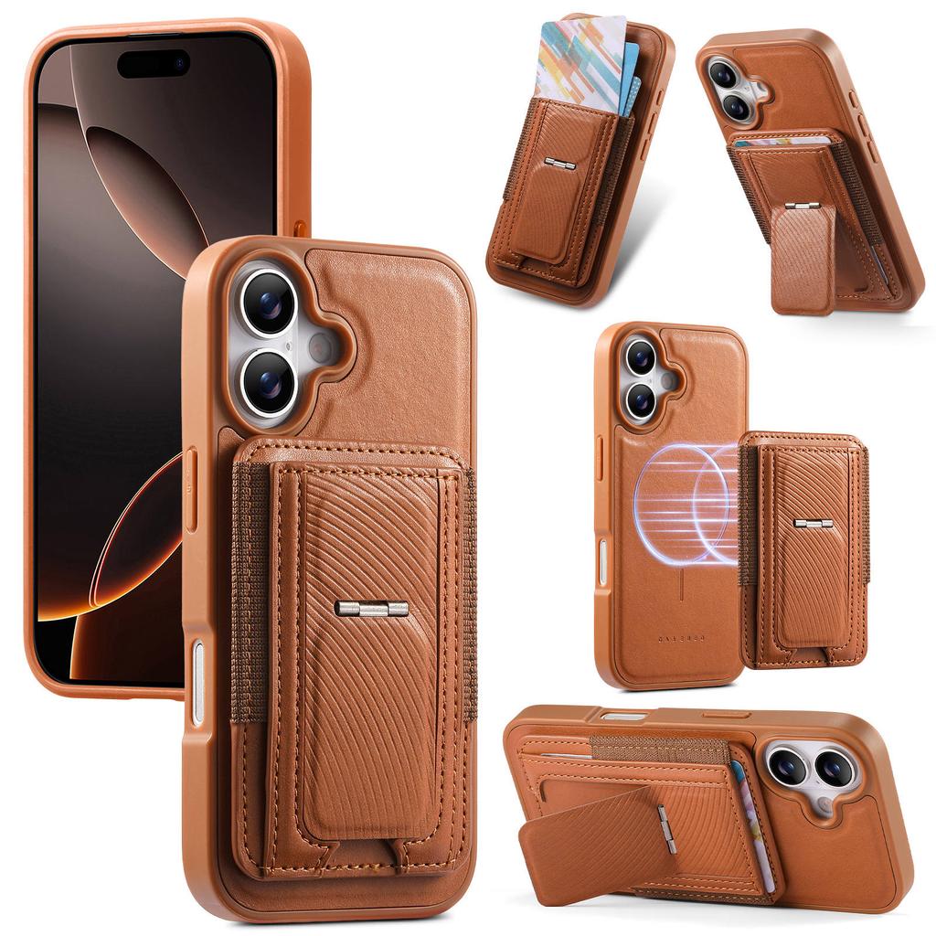 CASENEO Чехол для iPhone 17 со складной подставкой, ТПУ, ПУ-кожа, ПК, карман для карт, магнитная крышка телефона, совместим с MagSafe