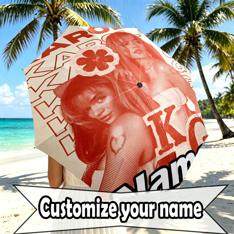 Custom Name Personalized Karol G Print Umbrella, Auto Open Close, 8‑Rib Sturdy Frame, Commute Camping Hiking Use, Birthday Gift