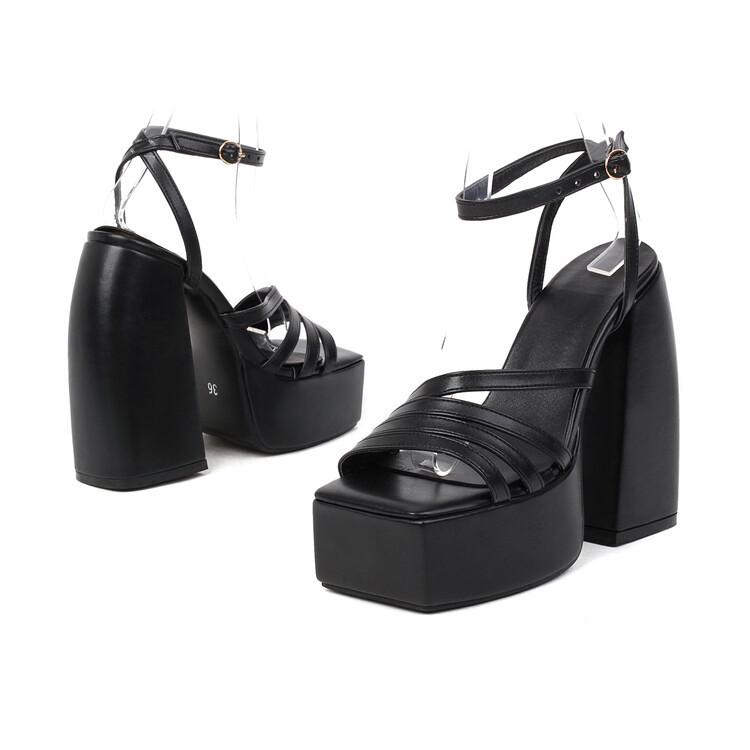 Квадратный носок 2024 Новые женские босоножки на платформе Туфли на высоком каблуке Летние сексуальные элегантные модные женские туфли на каблуках Сандалии