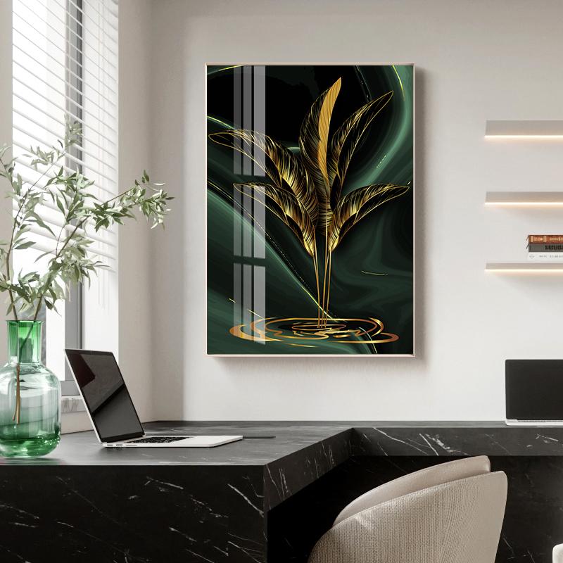 Абстрактное растение плакат золотой зеленый черный лист Современная картина на холсте настенная живопись печать картина скандинавская гостиная украшение дома