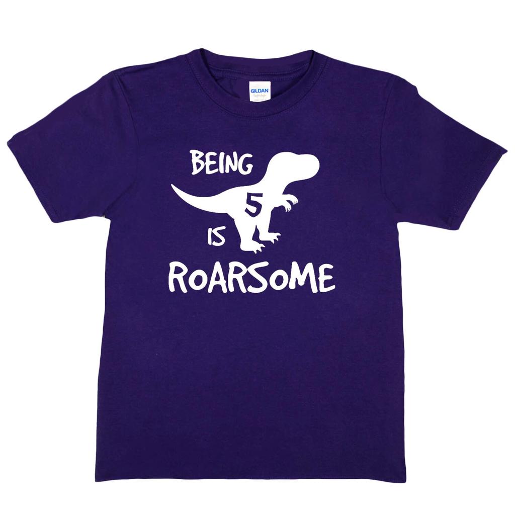Kids T-shirt Dinosaur Roarsome Age 5 Happy 5th Birthday Funny Present Gift