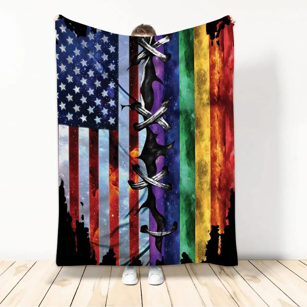 Throw Blankets LGBT Gay Pride Lesbian Rainbow Flannel Blanket for Couch Sofa Blankets Large Bedding Gifts for Christmas New Year