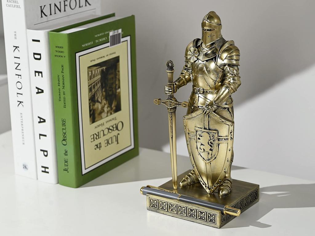 HDMbigmi King's Guard Ornament Knight Statue Desk Accessory, Pen Holder, Pen Stand, Paperweight for Office or Home (Bronze)
