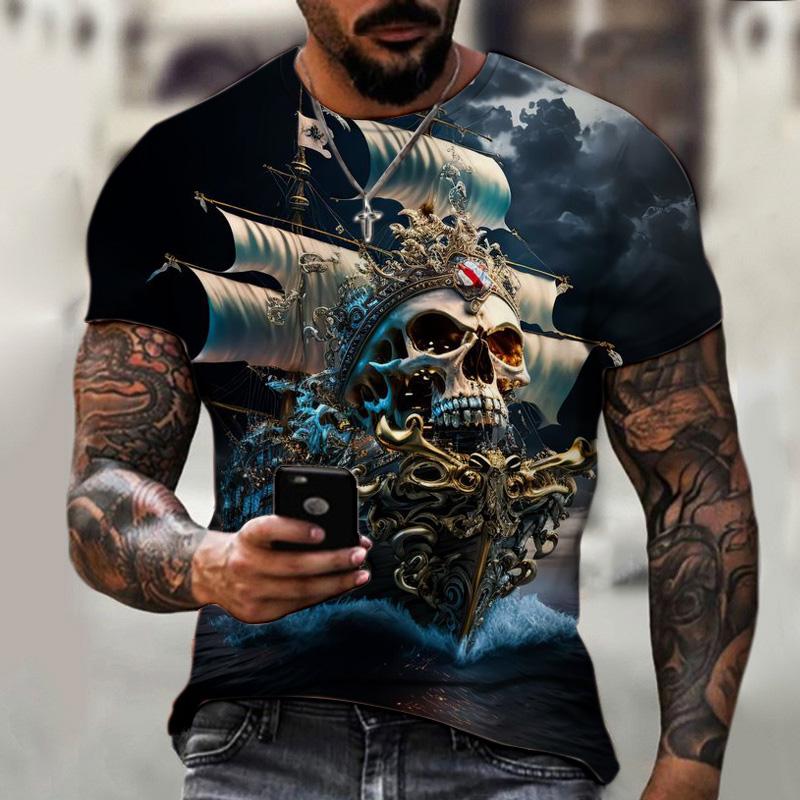 Винтажные мужские футболки с 3D принтом «Пиратский корабль» с круглым вырезом и короткими рукавами для мужчин, большие топы, футболка Homme Camiseta