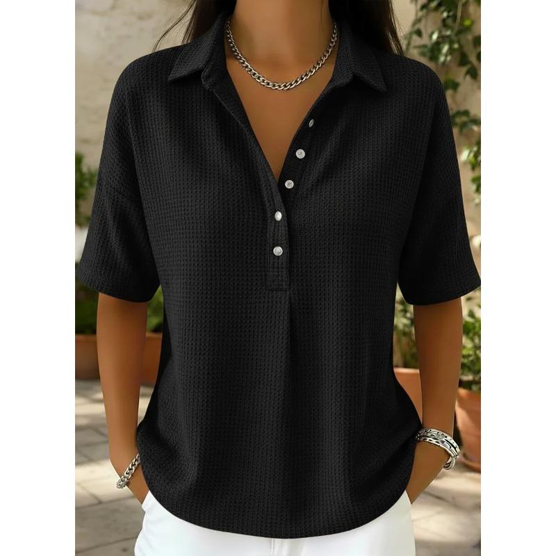 PEYWOW Women's Fashion POLO Neck Short Sleeve Casual Blouses & Shirts