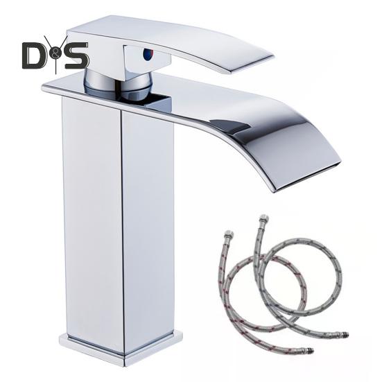 Водопадный смеситель для ванной комнаты с одной ручкой управления, современный дизайн, простая установка, смеситель для умывальника с водопадным изливом