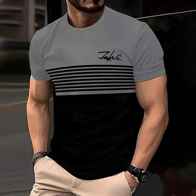 Модная полосатая футболка с 3D-принтом, с коротким рукавом, весенне-летняя, повседневная, с круглым вырезом, мягкая и дышащая футболка для