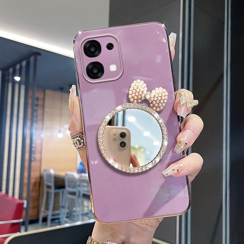 For OPPO A6 Pro Case Soft Plating brick inlaid pearl butterfly makeup mirror Smooth Electroplated For OPPO A6 Pro Back Cover