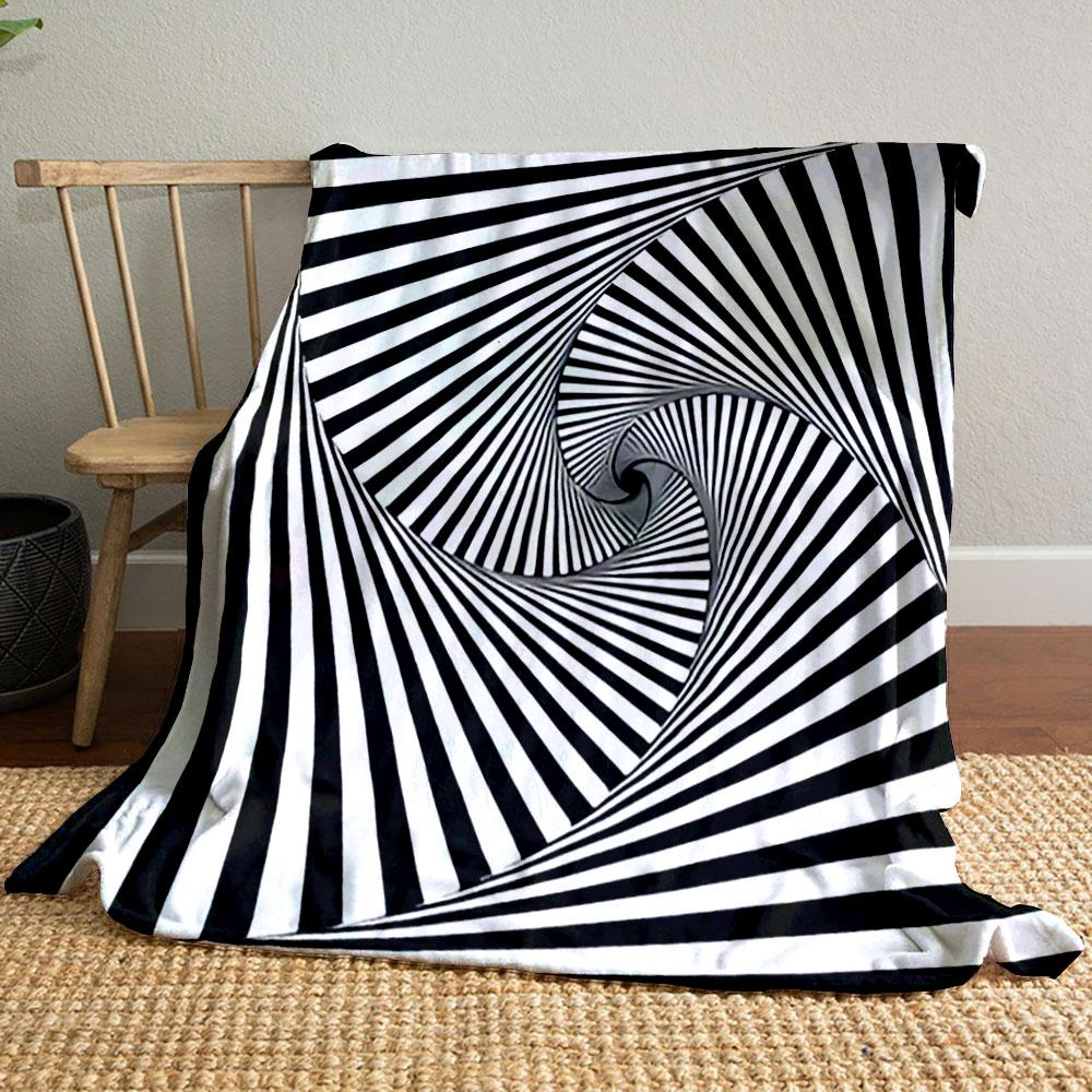 Hypnotic Black and White Spiral Design Patterned blanket, flannel, suitable for all seasons, home decor, warm and cozy
