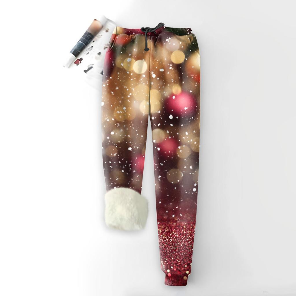 Женские модные рождественские спортивные свободные утолщенные теплые флисовые брюки с принтом