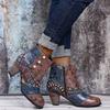 Модные женские ботинки большого размера, модный этнический стиль, повседневная мода, ретро, боковая молния, цветные блоки, на высоком каблуке, короткие кожаные ботильоны