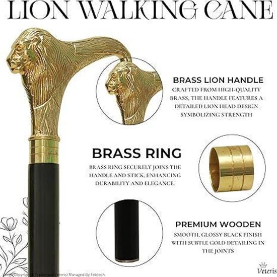 Handmade Brass Lion Head Walking Cane – Black Wooden Gentleman's Cane