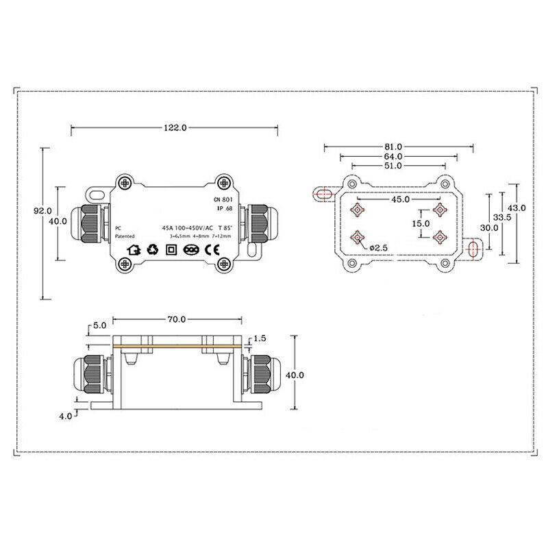 Flame retardant Junction Box Anti-UV Stainless Steel 2 Way Waterproof Cable