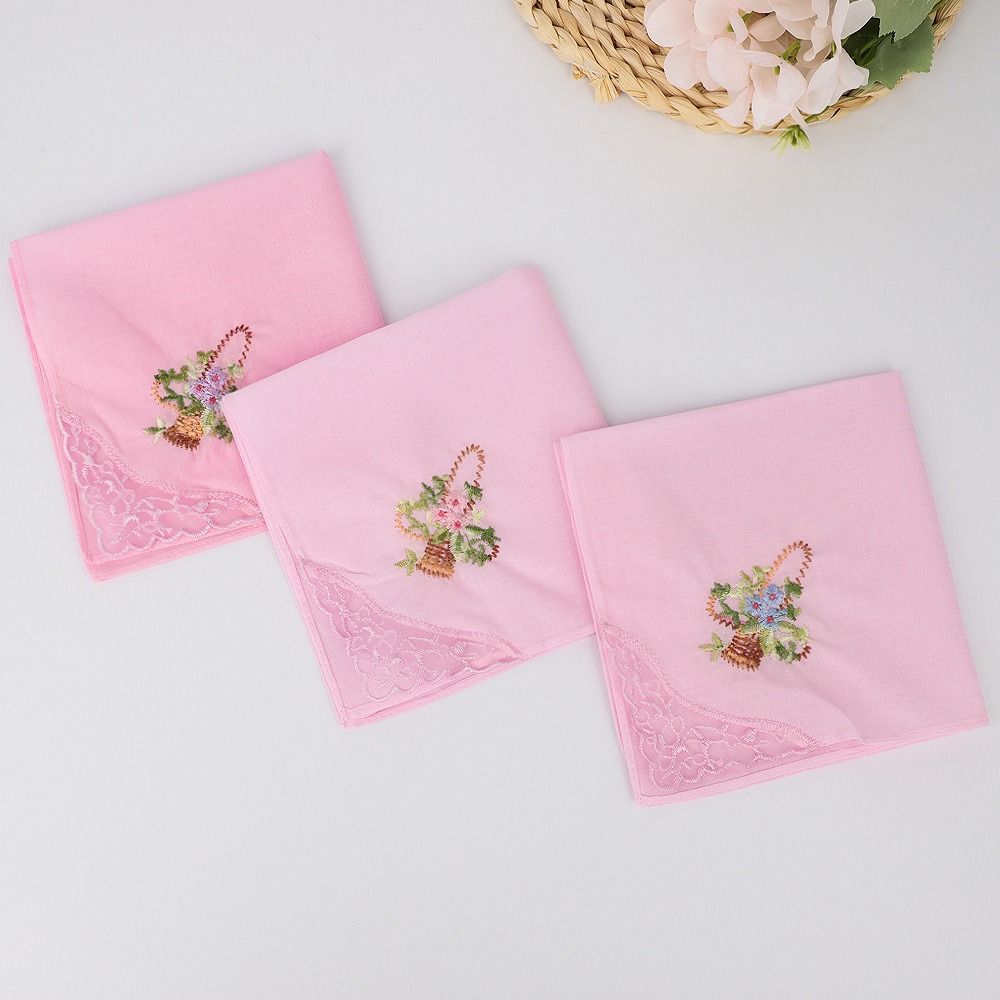 Soft Embroidered Floral Cloth Reusable Hankies Fabrics Elegant Lace Flower Hanky  For Women