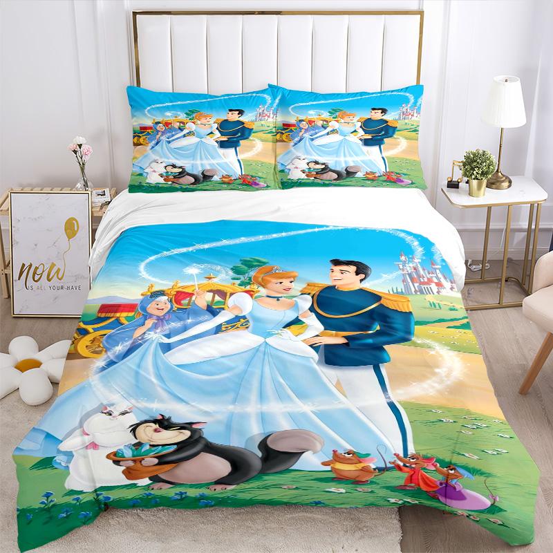 Cinderella'S Royal Journey Print 3Pcs Bedding Setduvet Cover With 2 Bedropillowcase Home Birthday Gift