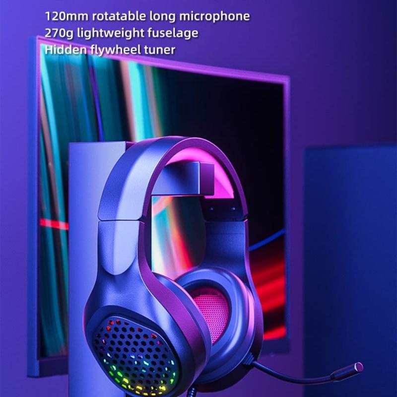 Gaming Headphone with Microphone for PC Corded Noise Cancelling Over Ear Headphone with LED Light for Computer