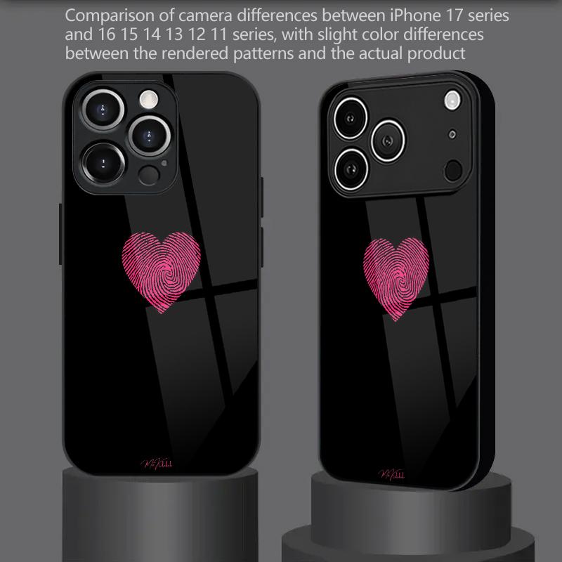 2D чехол для телефона с узором в виде сердца для iPhone 17 16 15 14 13 12 11 X XR XS Max Pro 8 plus - Стеклянная защитная крышка