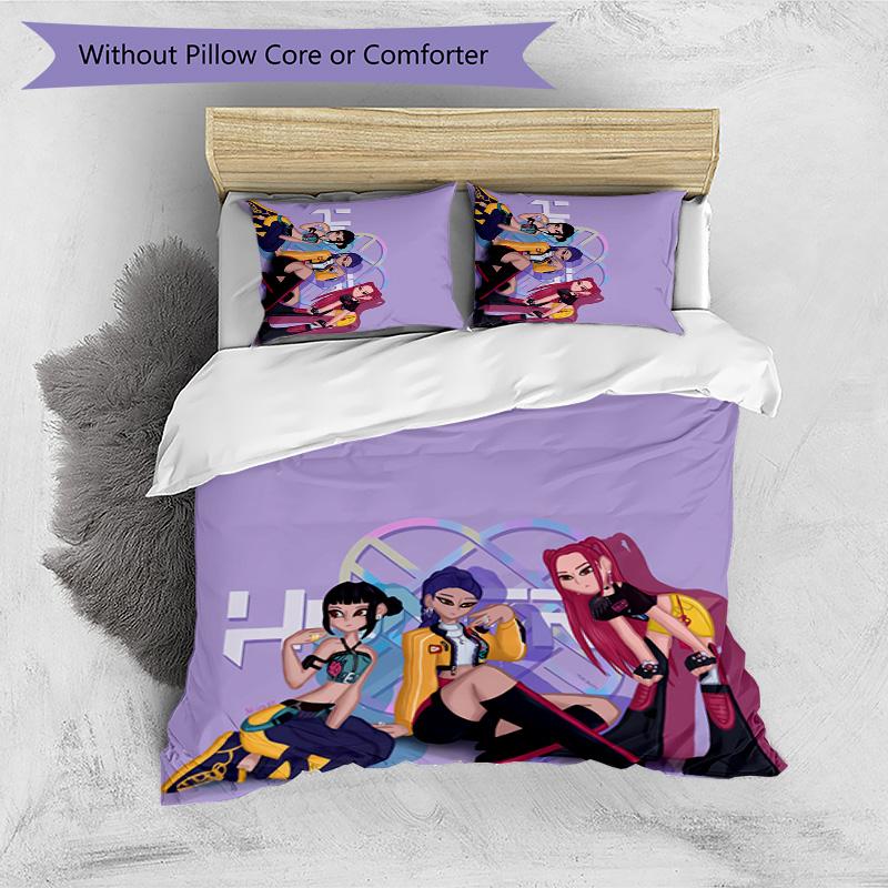 Kpop Demon Hunters Pattern Printed 3PCS Bedding Set, Soft Skin-Friendly Washable Duvet Cover & Pillowcases Set