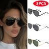 3pcs Retro Trend Oval Pilot Sunglasses Double Bridge Goggles Women Outdoor Metal Sun Glasses High Quality Classic UV400 Unisex