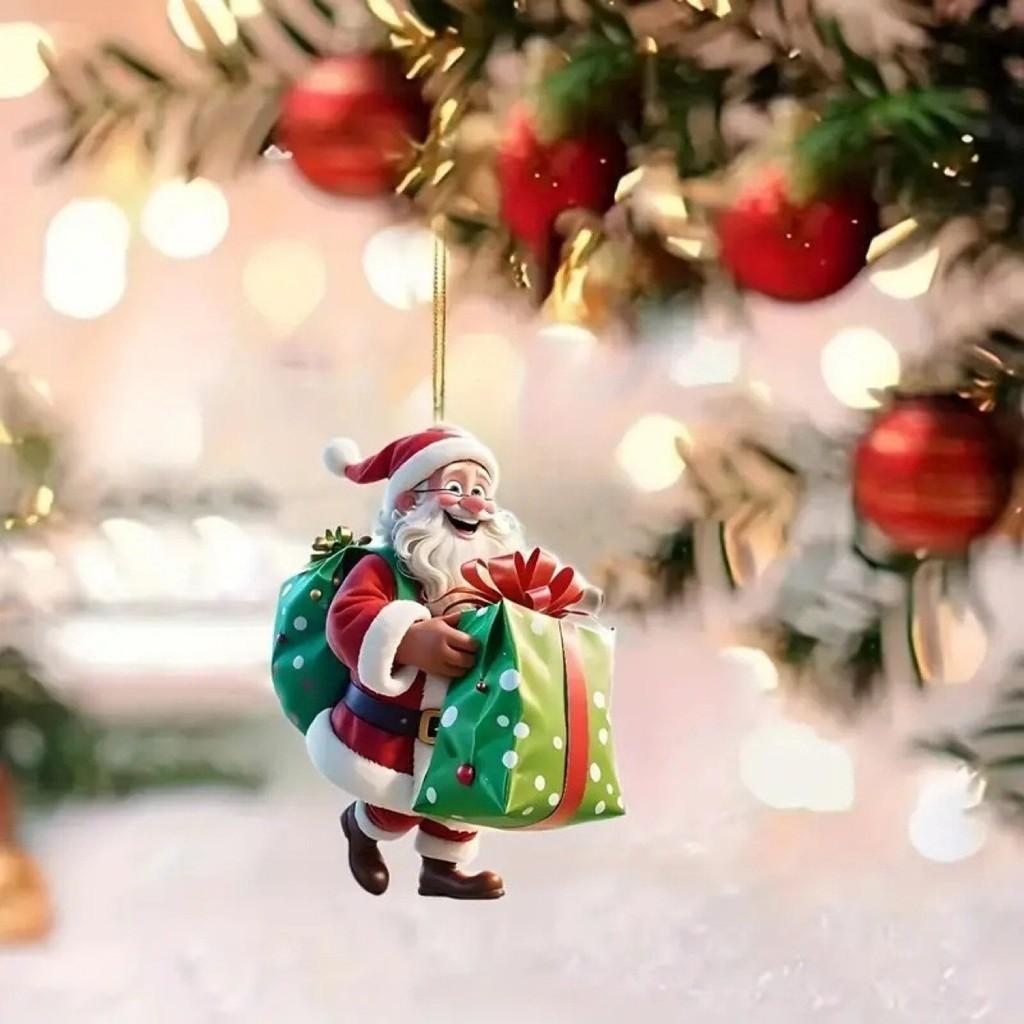 Acrylic Santa Festive Car Accessory Holiday Theme Vehicle Pendant Decoration