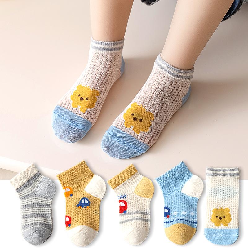 5 Pairs/Lot Children Socks Boy Girl Baby Fashion Cotton Solid Wild Soft Cozy Breathable For 1-12Y Summer Kids Casual Mesh Socks
