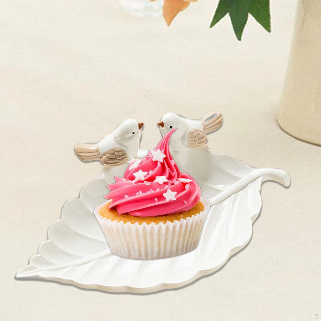 Leaf Trinket Tray with Birds Statue Snack Plate Necklace Key Holder for Room Decor