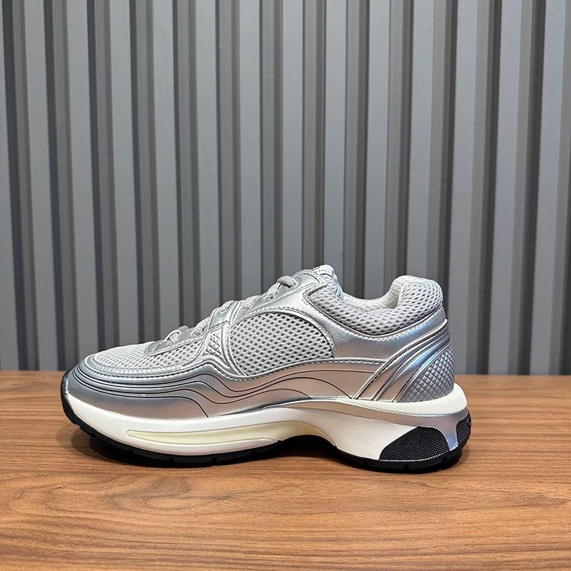 Soleist  Silver Horn King Chunky Sole Dad Trainers 25C Leather and Mesh Blend Height-Enhancing Breathable Casual Sports Shoes for Women