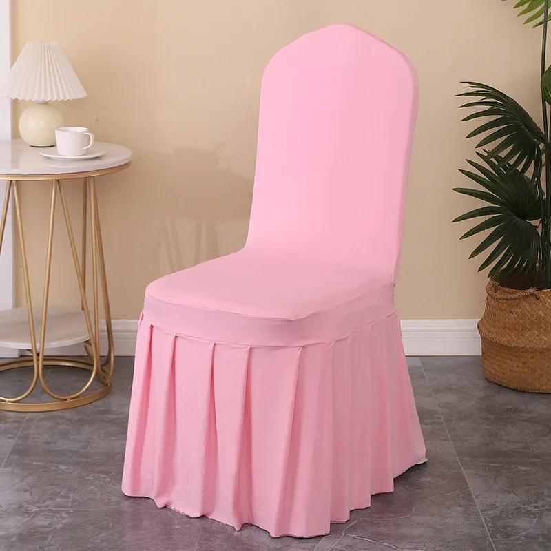 1-6pcs Thick High Elastic Stretch Chair Cover Wedding Spandex Pleated Skirt Chair Slipcovers For Birthday Party Banquet Decor