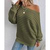 European, American Autumn And Winter New Sweater Women'S Three-Dimensional Cross-Grain One-Word Neck Bat Sleeve Pullover Knitted Sweater