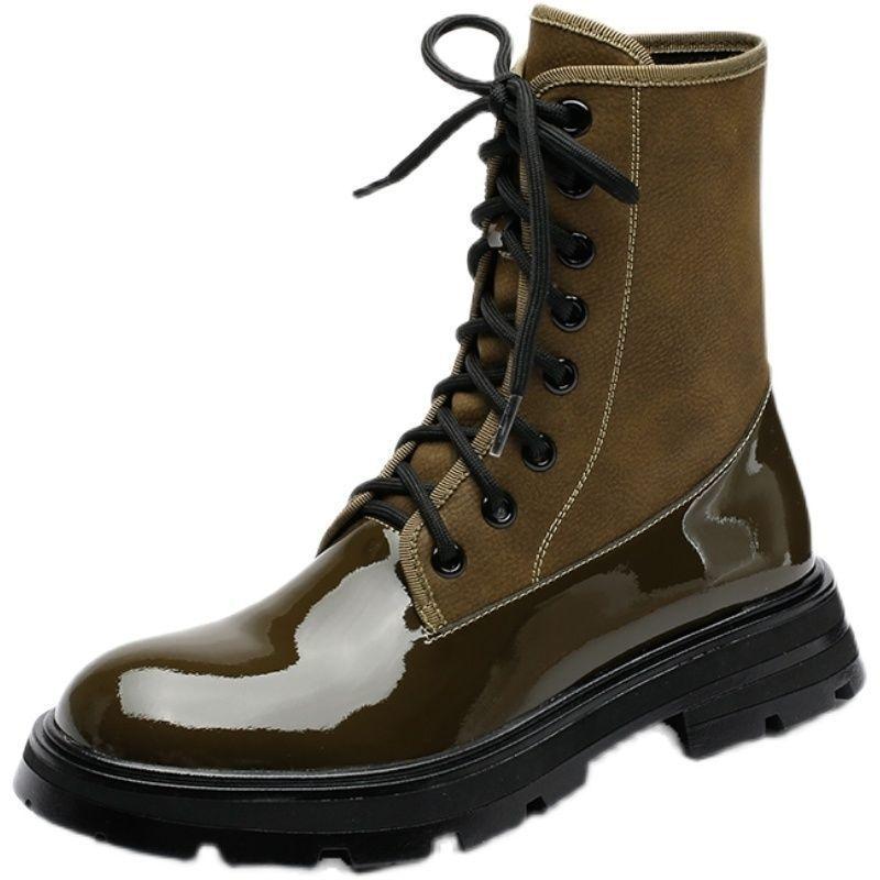 Яркие кожаные ботинки Martin женские осень-зима 2024 новые короткие лакированные ботинки в стиле колледжа яркие узкие ботинки на шнуровке спереди