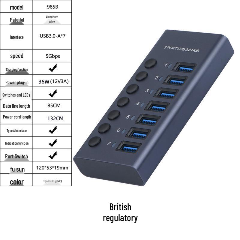 10-портовый USB 3.0 концентратор с независимыми переключателями и док-станция с высоким током