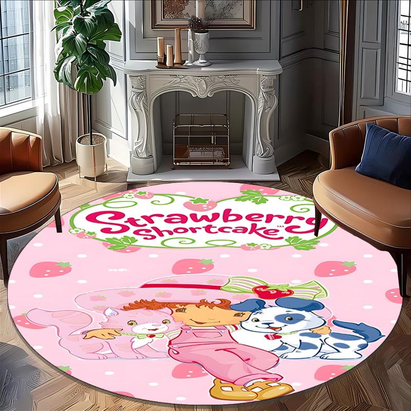 1pc Princess Strawberry4 Carpet, Round Rug, Comfortable, Suitable for Entryways, Living Rooms, Office, And Bedrooms, Christmas Decoration