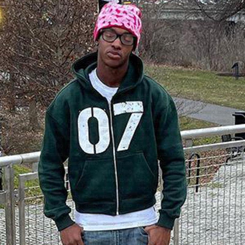 Европейский и американский модный кардиган с капюшоном: Свитшот в уличном хип-хоп стиле с цифровым принтом 07