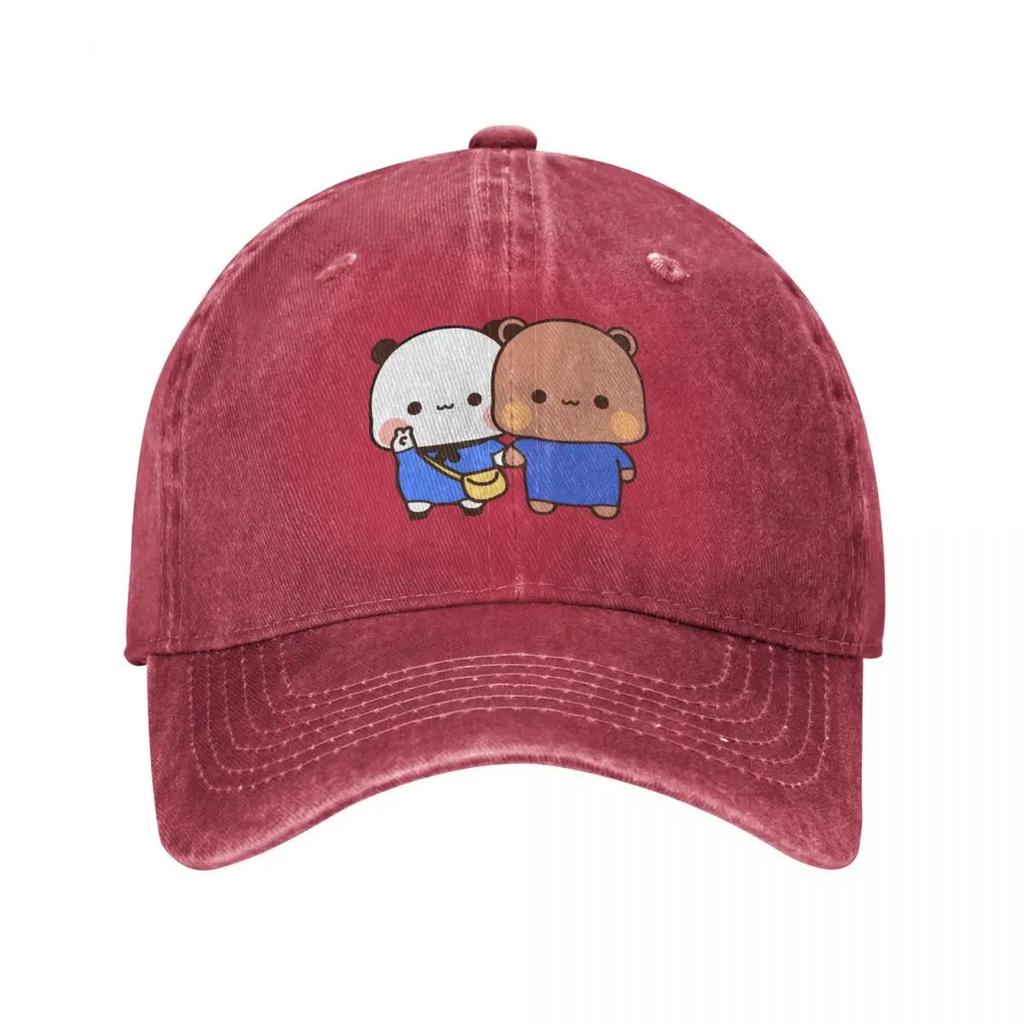 DuDu Bear and BuBu Panda twining in blue Baseball Cap luxury woman cap Sunscreen Golf Cap Girl Mens