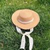 New flat-top straw hat summer sun protection seaside sun hat vacation beach lace lace-up sun hat