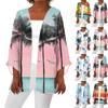 Women's Casual Fashion Beach Ocean Tree Print Lightweight Mid-Length Jacket Cardigan