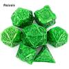 7 Pcs Green Double Swords Metal Dice Solid Polyhedral Dice Set Suitable for Role-Playing RPG    Board Game