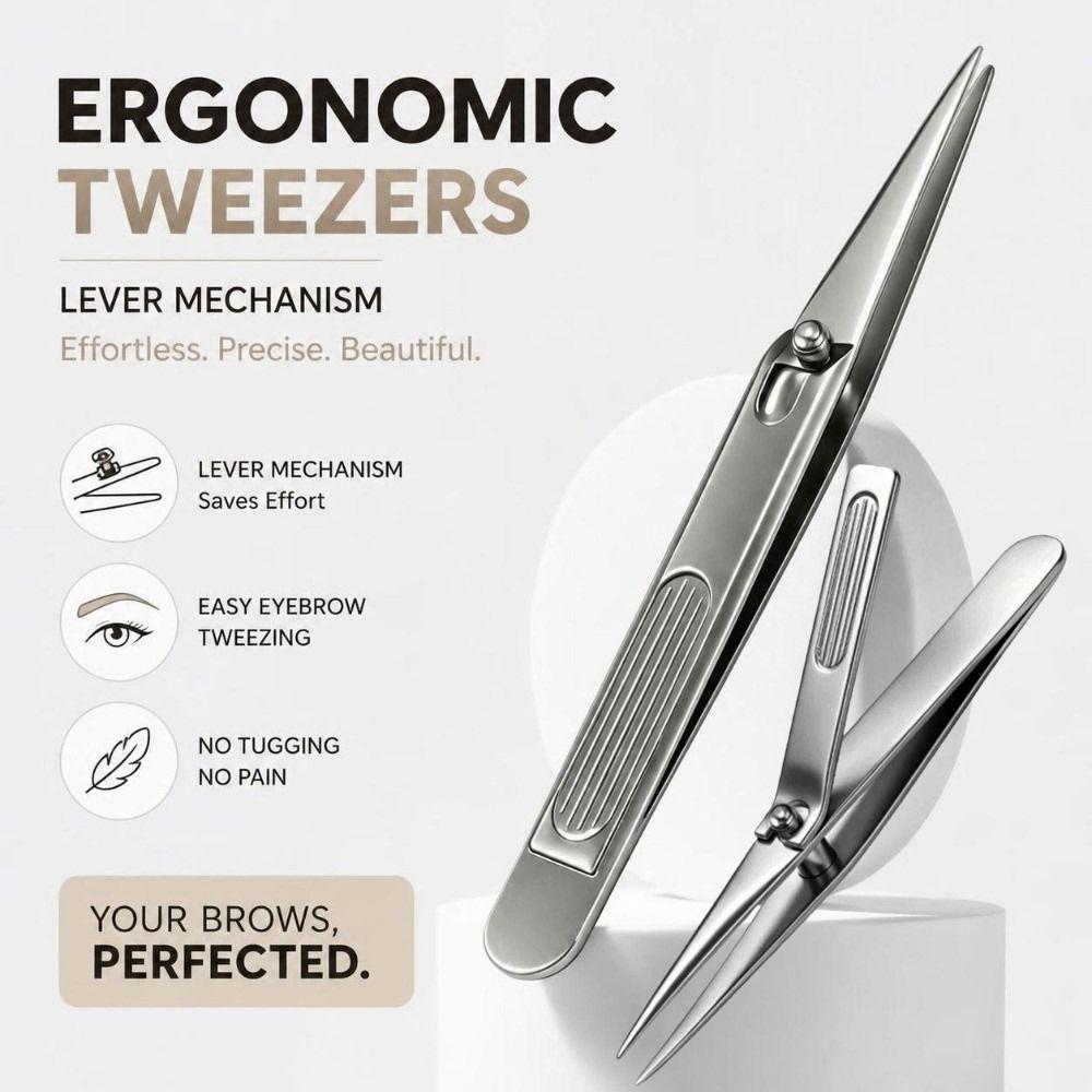 1/2Pcs V/Wide Mouth Lever-Action Eyebrow Tweezers Slanted Eye Brow Clips Facial Hair Removal