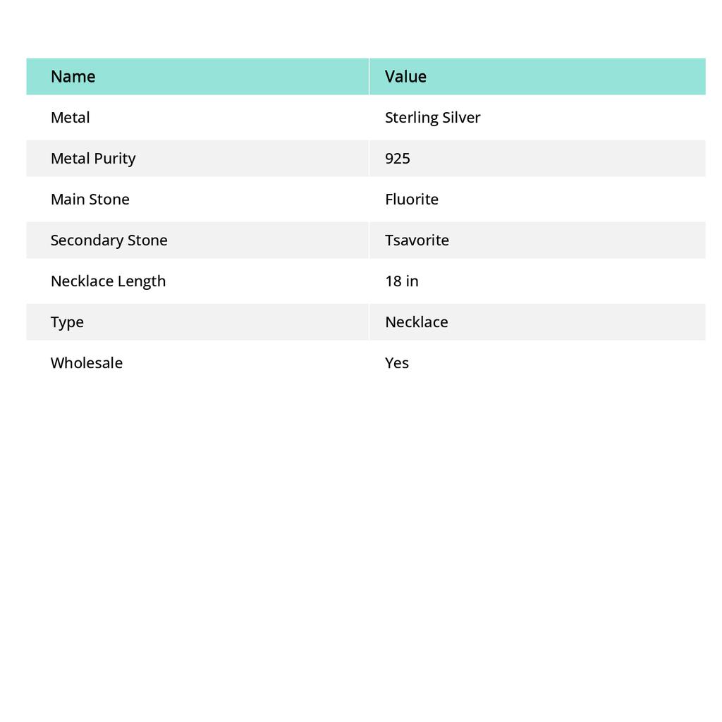 Флюорит, Цаворит Ручной работы Ювелирное изделие из серебра 925 пробы Ожерелье 18" Q1Y83