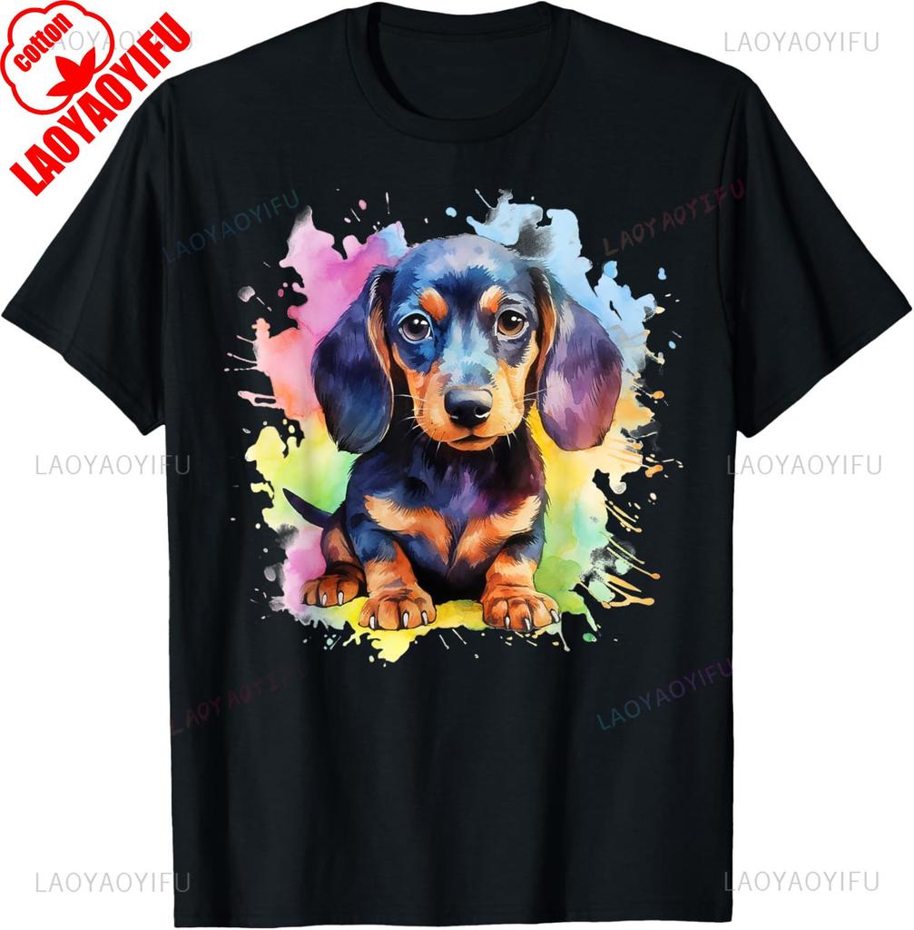 Kawaii Watercolor Dachshund TShirt Unisex Unisex Summer Cotton Printed TShirt Casual Streetwear Clothes Ropa Hombre