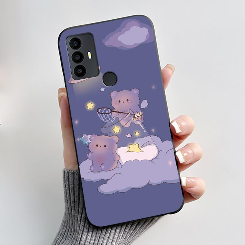 Cute Case For TCL 30 SE Protective Cover For TCL 30E Funda For TCL 306 305 Printing Shell Soft Silicone Cartoon Black Casing