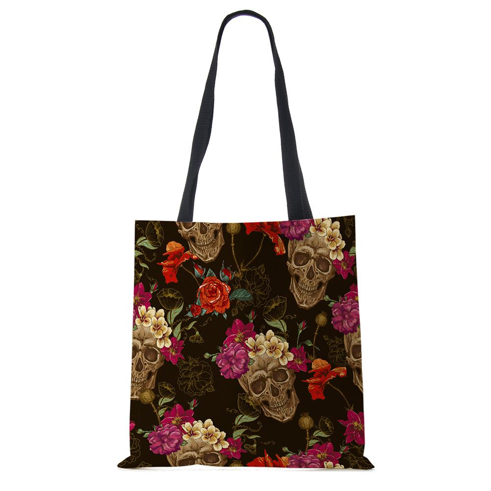 Сумка-тоут с цветочным принтом черепа ко Дню мертвых, женские сумки, сумки через плечо для девушки с сахарным черепом на Хэллоуин, большая вместимость CLE