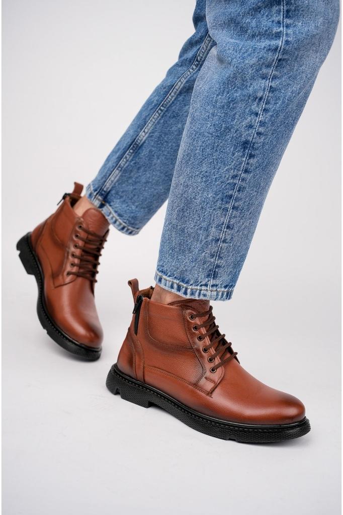 Men's Fashion Genuine Leather Flat Heeled Booties Bootie Tan Leather Boots Shoes