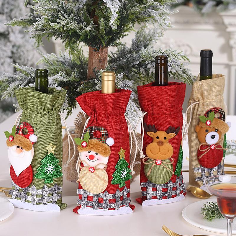 Christmas Wine Bottle Covers Bag Snowman Santa Claus Champagne Bottle Cover Sleeve Merry Christmas Year Table Decorations