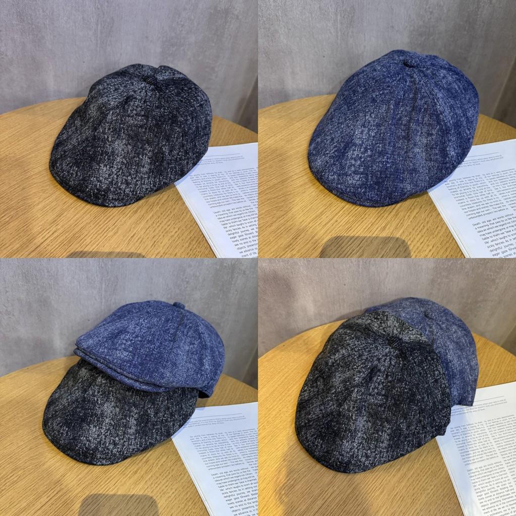 For Beret Vintage Women With Water Wash Denim And Short Brim For Wear Daily