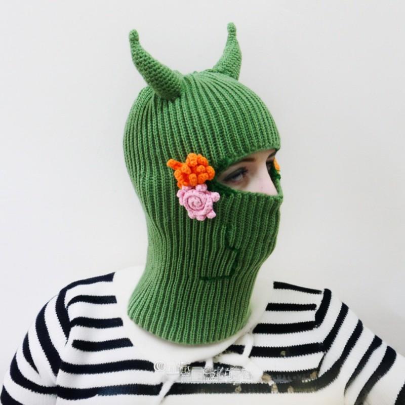 Green Elf Horn Knit Beanie Cute Unisex Winter Warm Balaclava Hat