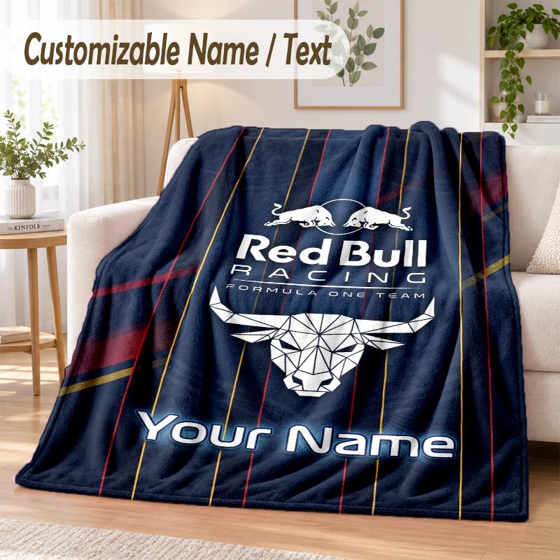 Фланелевое одеяло с индивидуальным текстом, принт Red Bull Racing, теплое и уютное одеяло, постельное белье для дивана и кровати