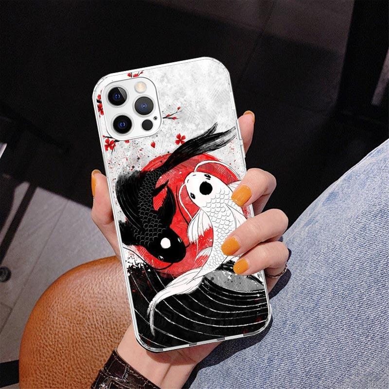 Япония Рыба Кои Инь Ян Искусство Чехол для Телефона для Iphone 17 Air 16 11 12 13 Mini 14 Plus 15 Pro Max 7 8E SE 2020 16ProMax Чехол для Телефона C
